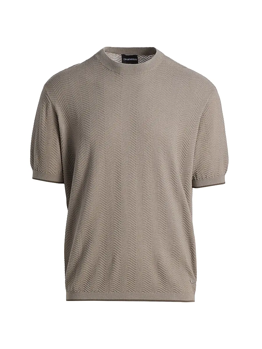 Emporio Armani Men's Tipped-Trim Textured Chevron Sweater - Morning Dove Chevron | Image 1 Emporio Armani Men's Tipped-Trim Textured Chevron Sweater - Morning Dove Chevron | Image 1