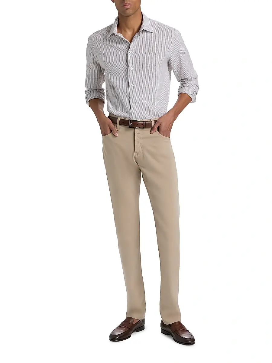 Emporio Armani Men's Striped Linen-Cotton Sport Shirt | Thumbnail 2