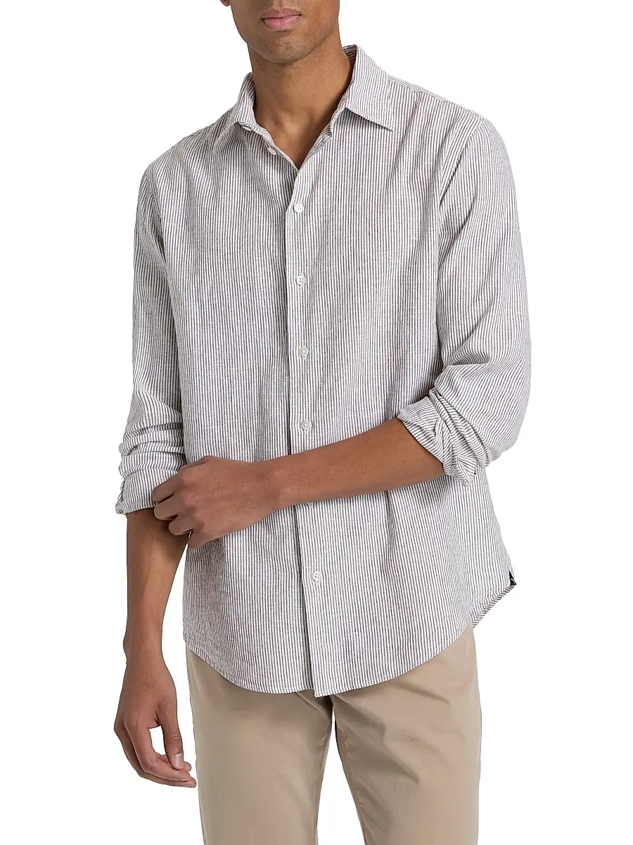 Emporio Armani Men's Striped Linen-Cotton Sport Shirt | Thumbnail 3