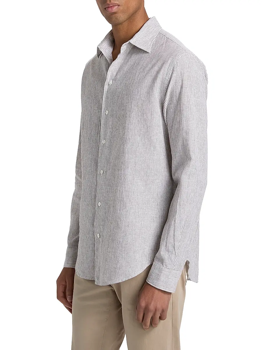 Emporio Armani Men's Striped Linen-Cotton Sport Shirt | Thumbnail 4