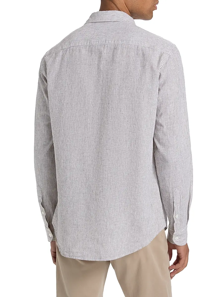 Emporio Armani Men's Striped Linen-Cotton Sport Shirt | Thumbnail 5