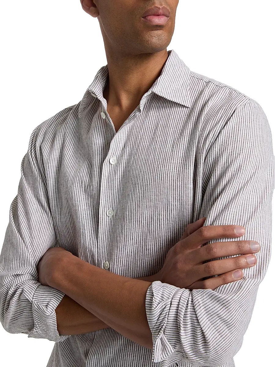 Emporio Armani Men's Striped Linen-Cotton Sport Shirt | Thumbnail 6