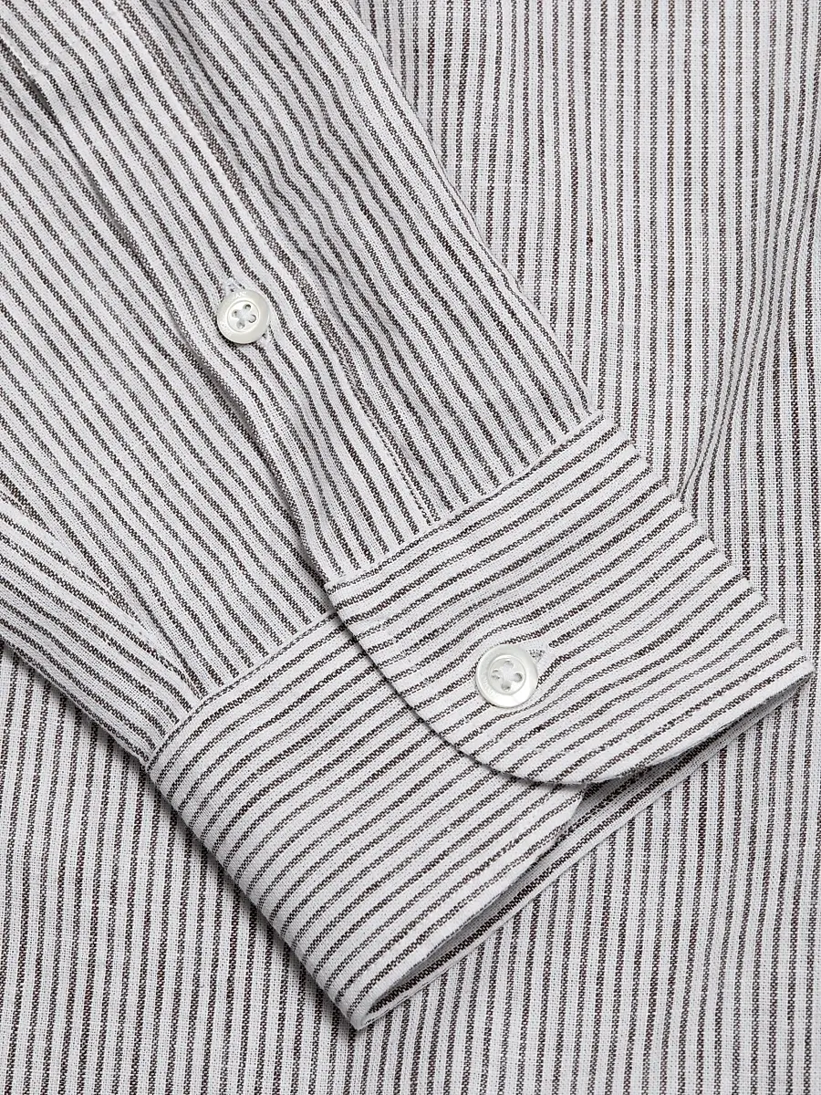 Emporio Armani Men's Striped Linen-Cotton Sport Shirt | Thumbnail 7