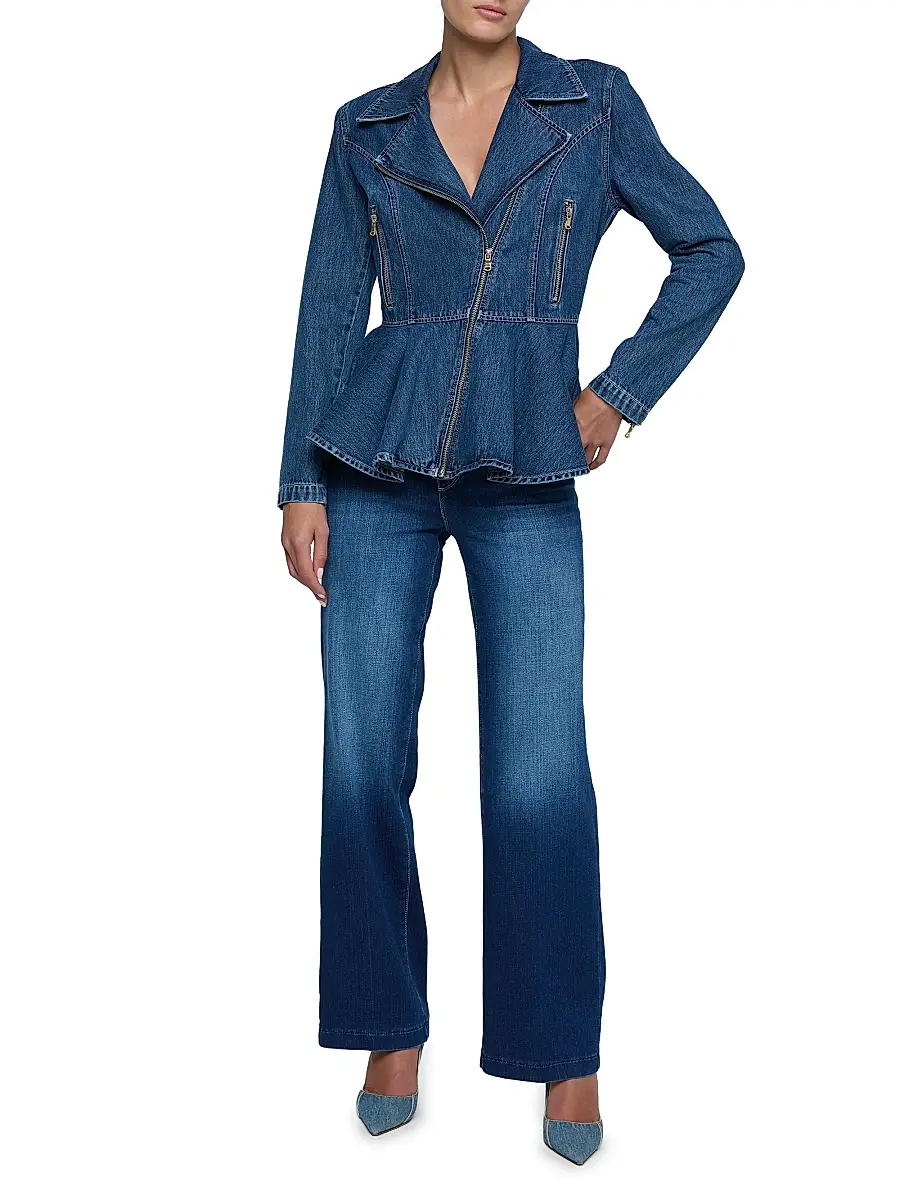 L'Agence Women's Moxie Peplum Denim Biker Jacket | Thumbnail 2 L'Agence Women's Moxie Peplum Denim Biker Jacket | Thumbnail 2