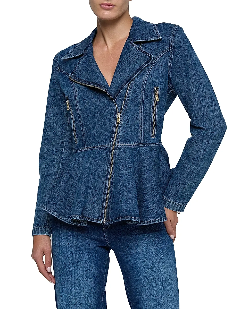 L'Agence Women's Moxie Peplum Denim Biker Jacket | Thumbnail 3 L'Agence Women's Moxie Peplum Denim Biker Jacket | Thumbnail 3