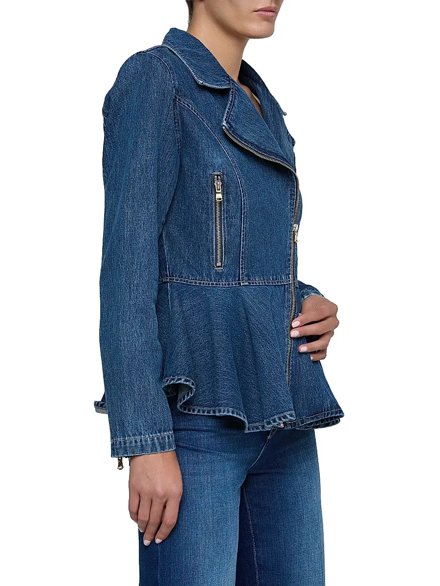 L'Agence Women's Moxie Peplum Denim Biker Jacket | Thumbnail 4 L'Agence Women's Moxie Peplum Denim Biker Jacket | Thumbnail 4