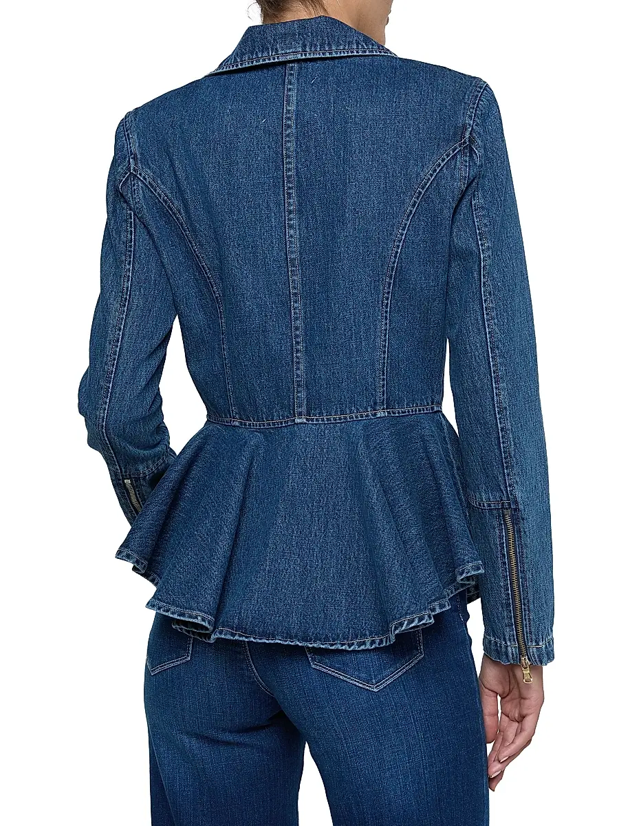 L'Agence Women's Moxie Peplum Denim Biker Jacket | Thumbnail 5 L'Agence Women's Moxie Peplum Denim Biker Jacket | Thumbnail 5