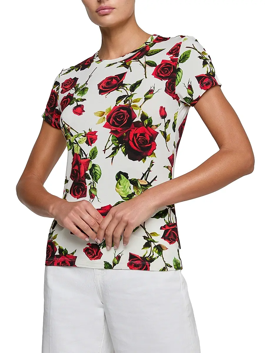 L'Agence Women's Ressi Romantic Rose Printed Crewneck T-Shirt | Thumbnail 2 L'Agence Women's Ressi Romantic Rose Printed Crewneck T-Shirt | Thumbnail 2