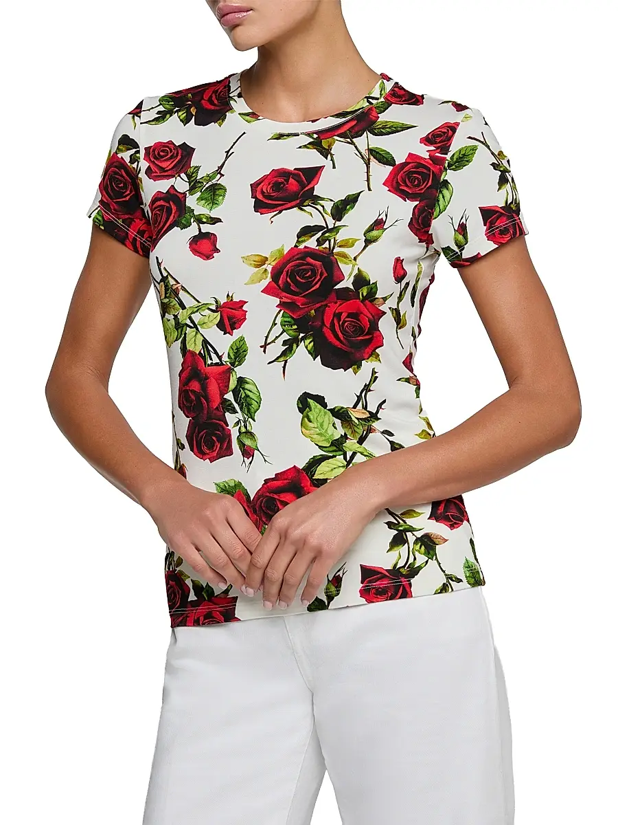 L'Agence Women's Ressi Romantic Rose Printed Crewneck T-Shirt | Thumbnail 3 L'Agence Women's Ressi Romantic Rose Printed Crewneck T-Shirt | Thumbnail 3