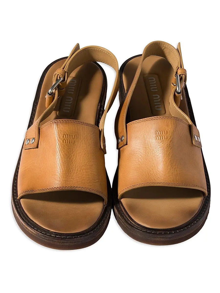 Miu Miu Women's Leather Sandals - Brown | Thumbnail 2 Miu Miu Women's Leather Sandals - Brown | Thumbnail 2