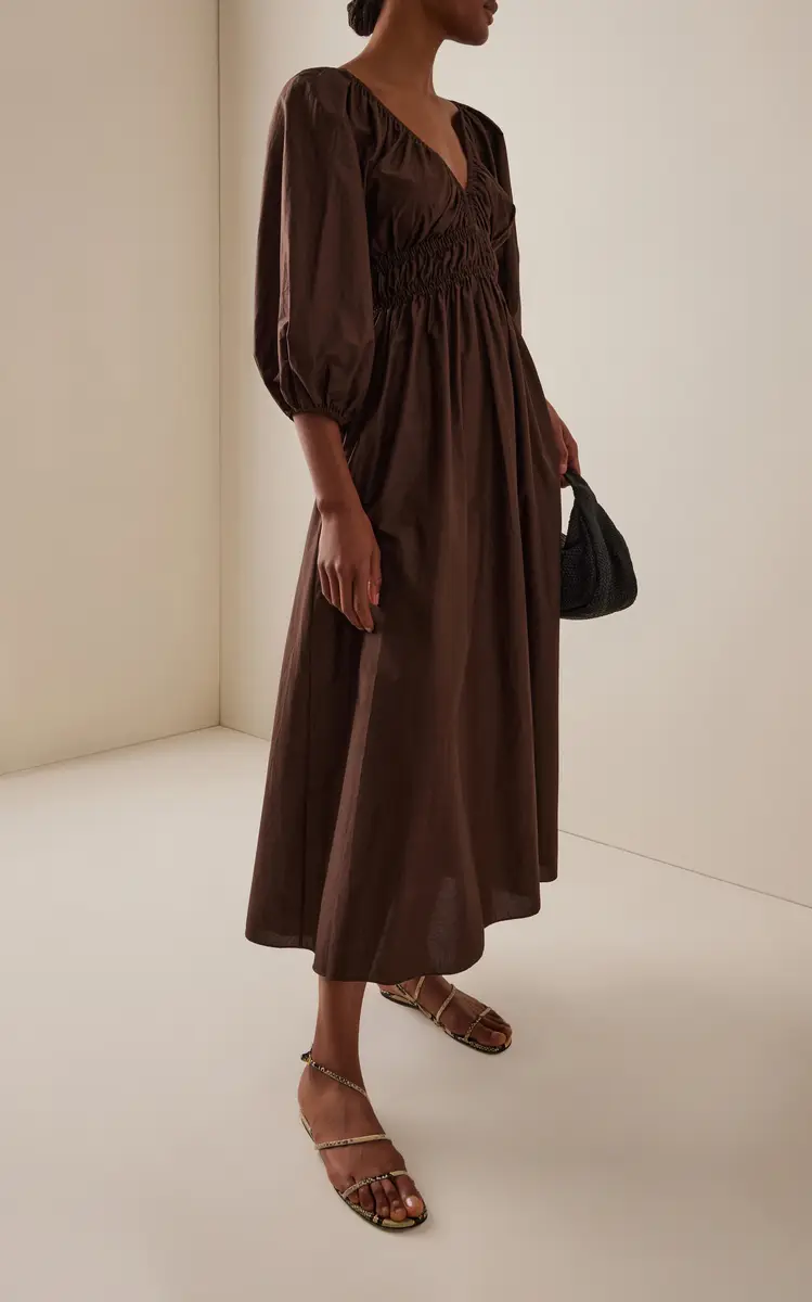 Matteau Shirred Cotton Plunge Button Midi Dress | Thumbnail 2 Matteau Shirred Cotton Plunge Button Midi Dress | Thumbnail 2