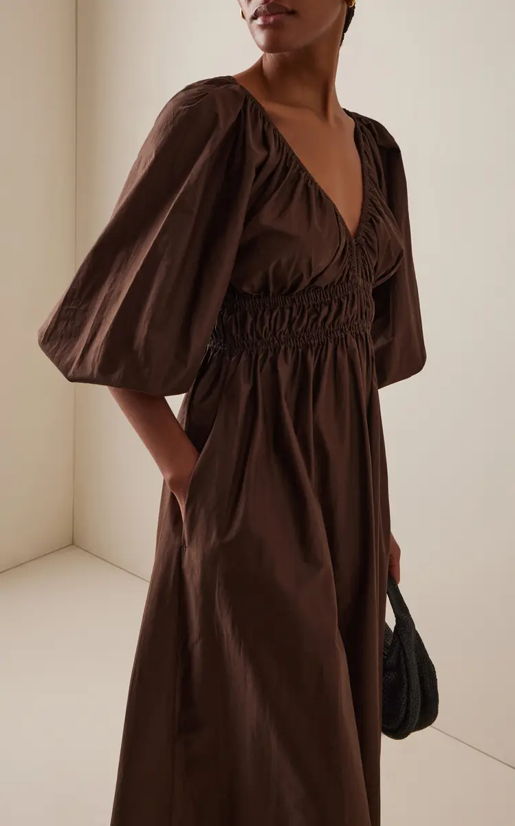 Matteau Shirred Cotton Plunge Button Midi Dress | Thumbnail 3 Matteau Shirred Cotton Plunge Button Midi Dress | Thumbnail 3