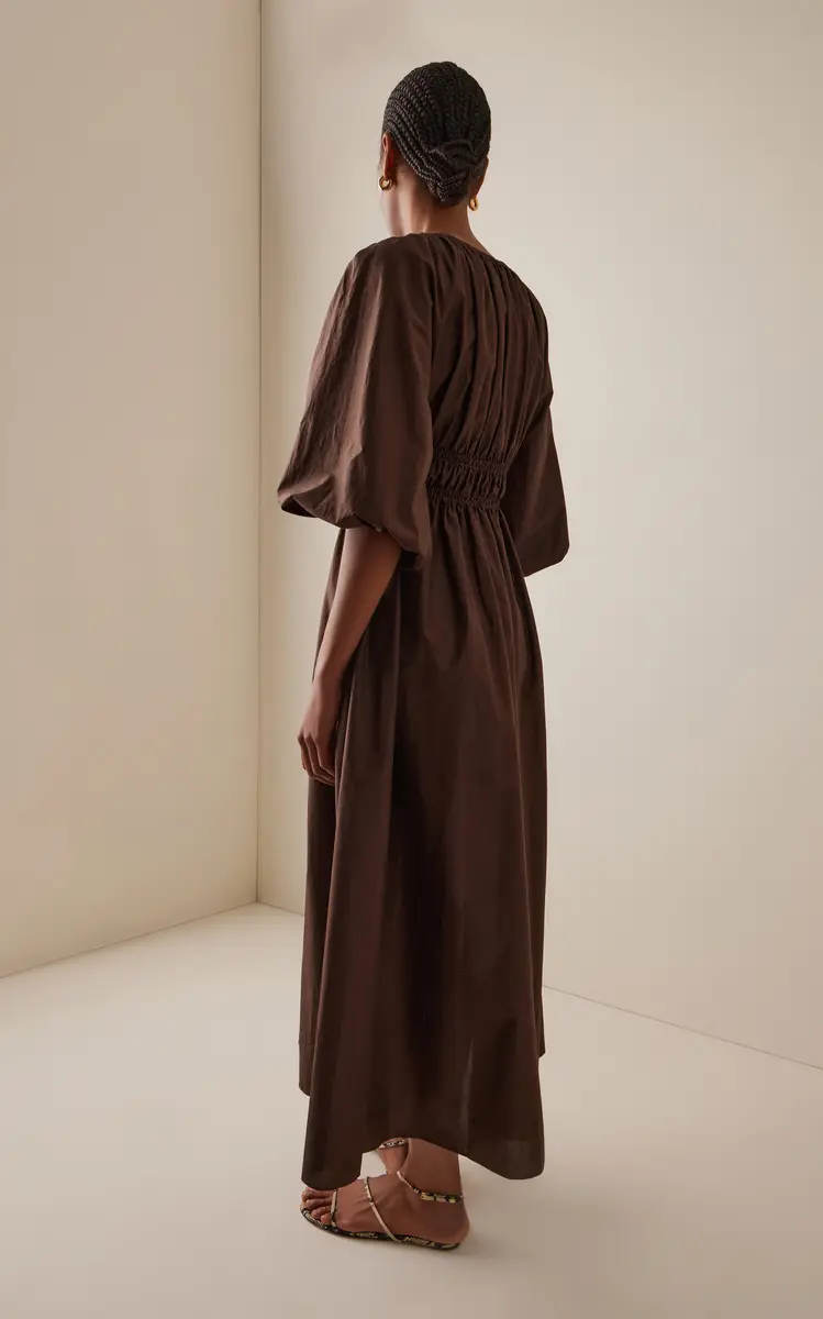 Matteau Shirred Cotton Plunge Button Midi Dress | Thumbnail 4 Matteau Shirred Cotton Plunge Button Midi Dress | Thumbnail 4