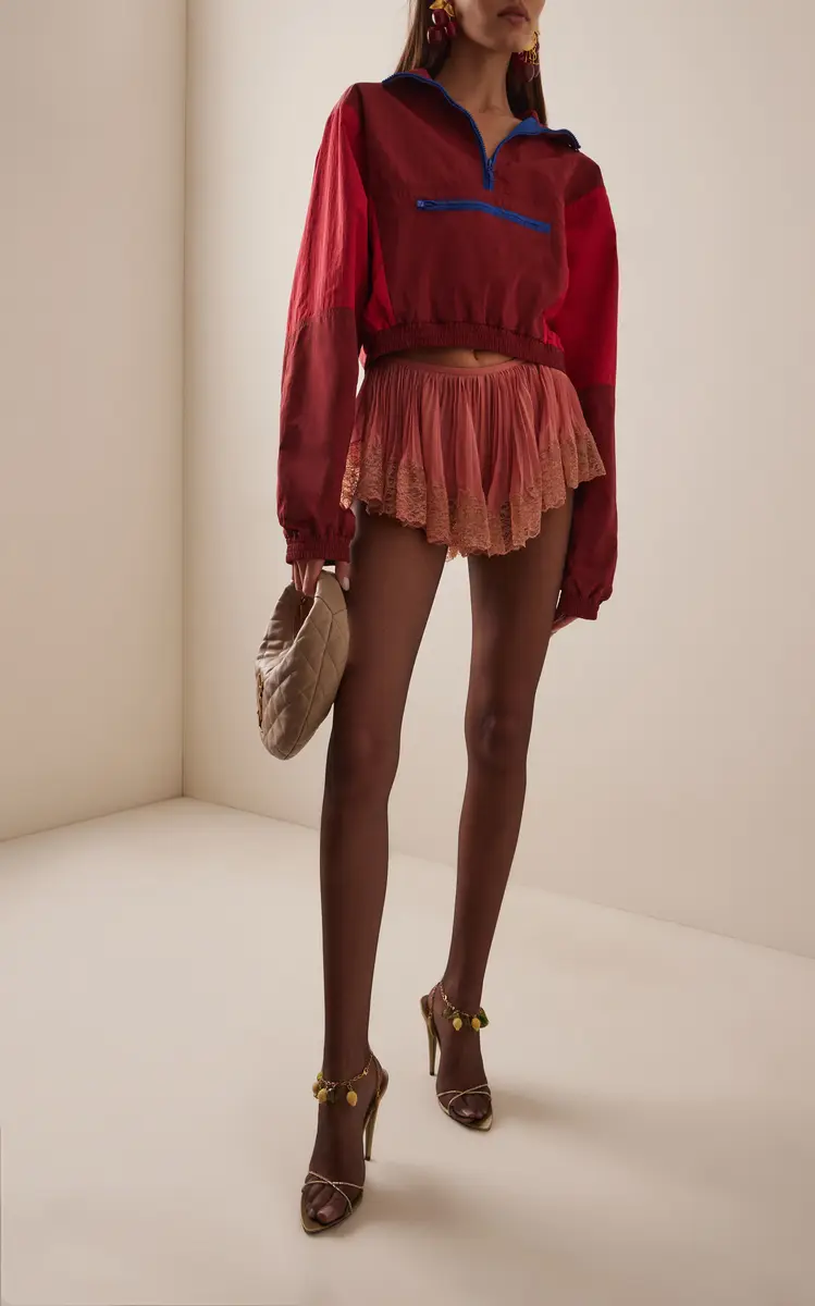 Saint Laurent Lace-Trimmed Plisse Silk Shorts | Thumbnail 3