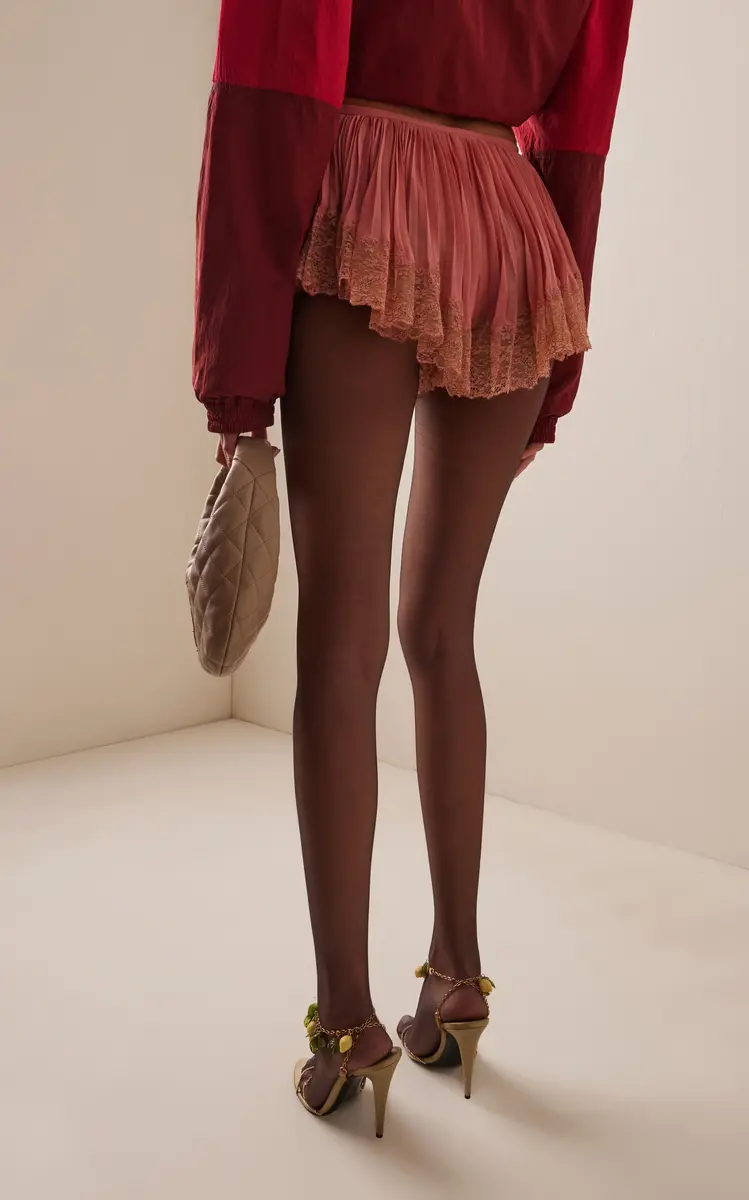 Saint Laurent Lace-Trimmed Plisse Silk Shorts | Thumbnail 5