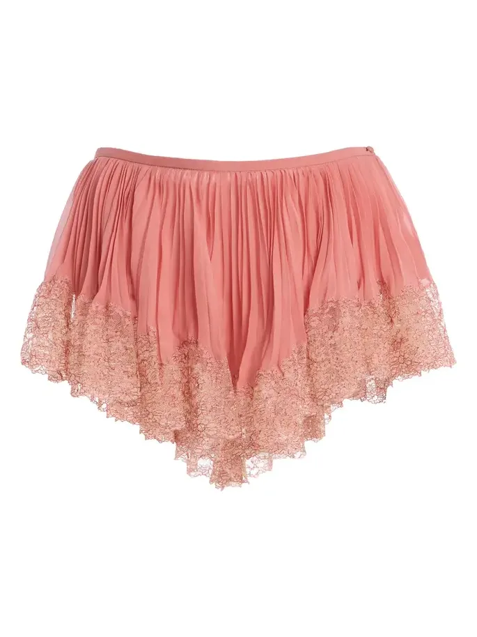 Saint Laurent Lace-Trimmed Plisse Silk Shorts