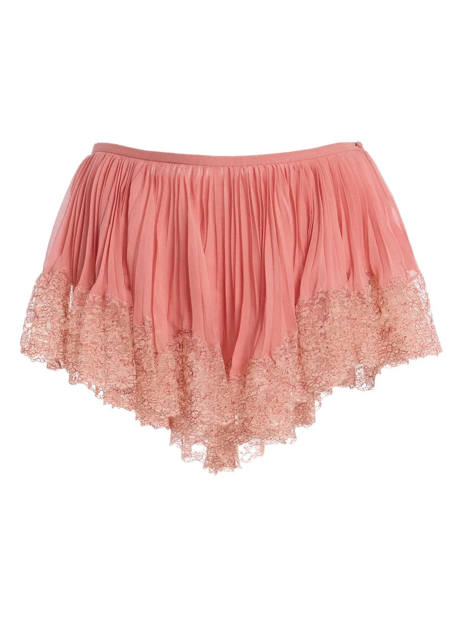 Saint Laurent Lace-Trimmed Plisse Silk Shorts