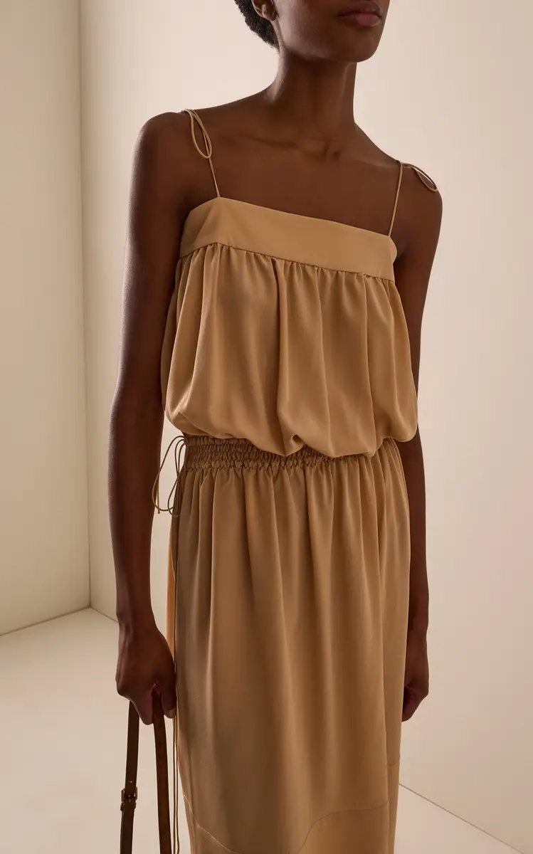 Saint Laurent Silk Crepe de Chine Midi Balloon Dress | Thumbnail 3 Saint Laurent Silk Crepe de Chine Midi Balloon Dress | Thumbnail 3