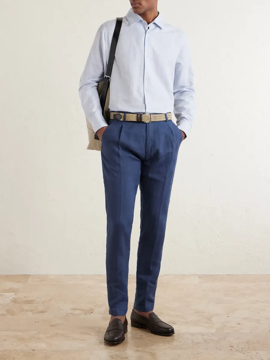 ELEVENTY Flat Front Chino Linen Trousers - Men | Thumbnail 2 ELEVENTY Flat Front Chino Linen Trousers - Men | Thumbnail 2