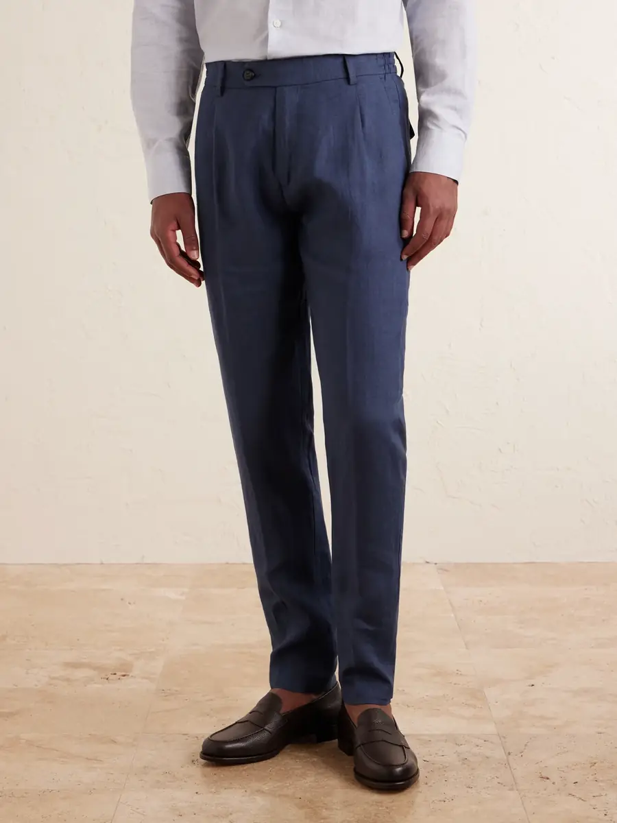 ELEVENTY Flat Front Chino Linen Trousers - Men | Thumbnail 3 ELEVENTY Flat Front Chino Linen Trousers - Men | Thumbnail 3