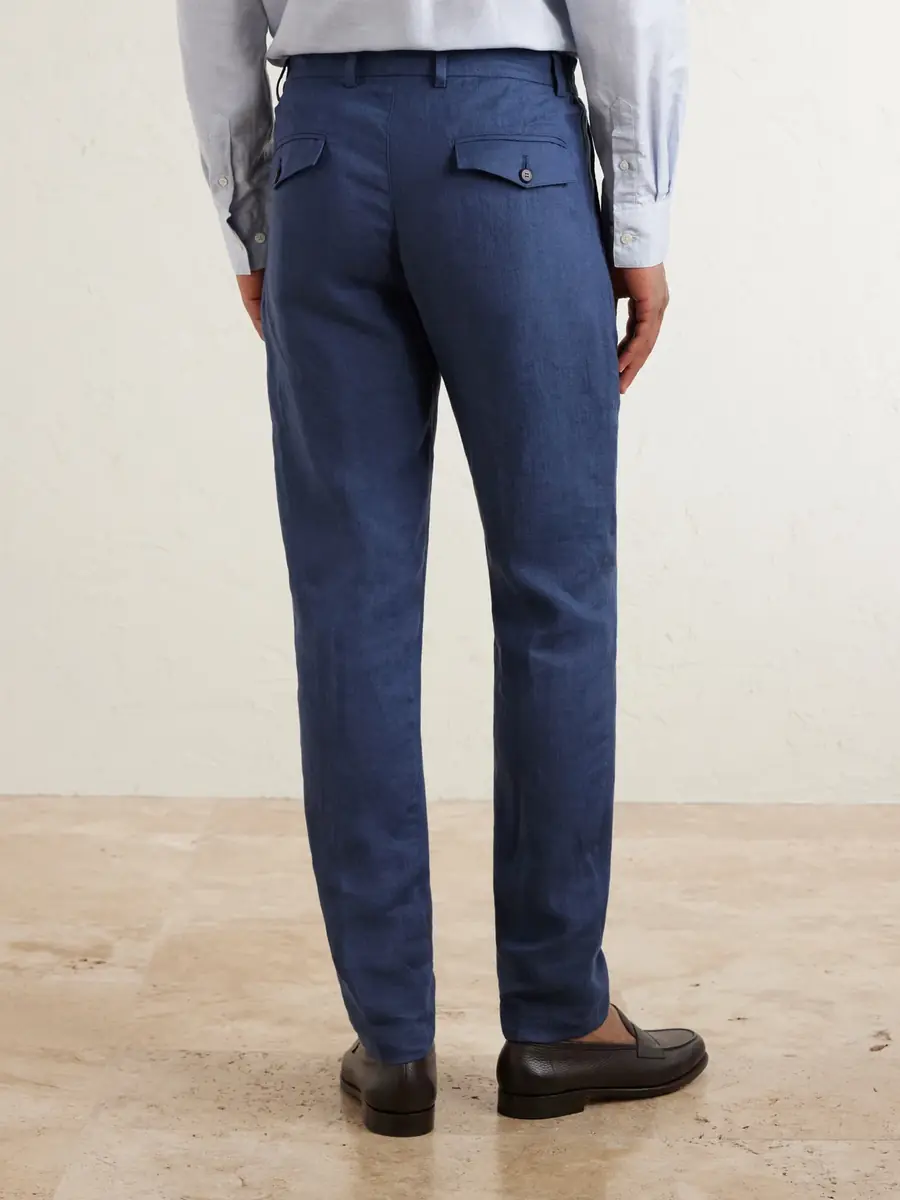 ELEVENTY Flat Front Chino Linen Trousers - Men | Thumbnail 4 ELEVENTY Flat Front Chino Linen Trousers - Men | Thumbnail 4