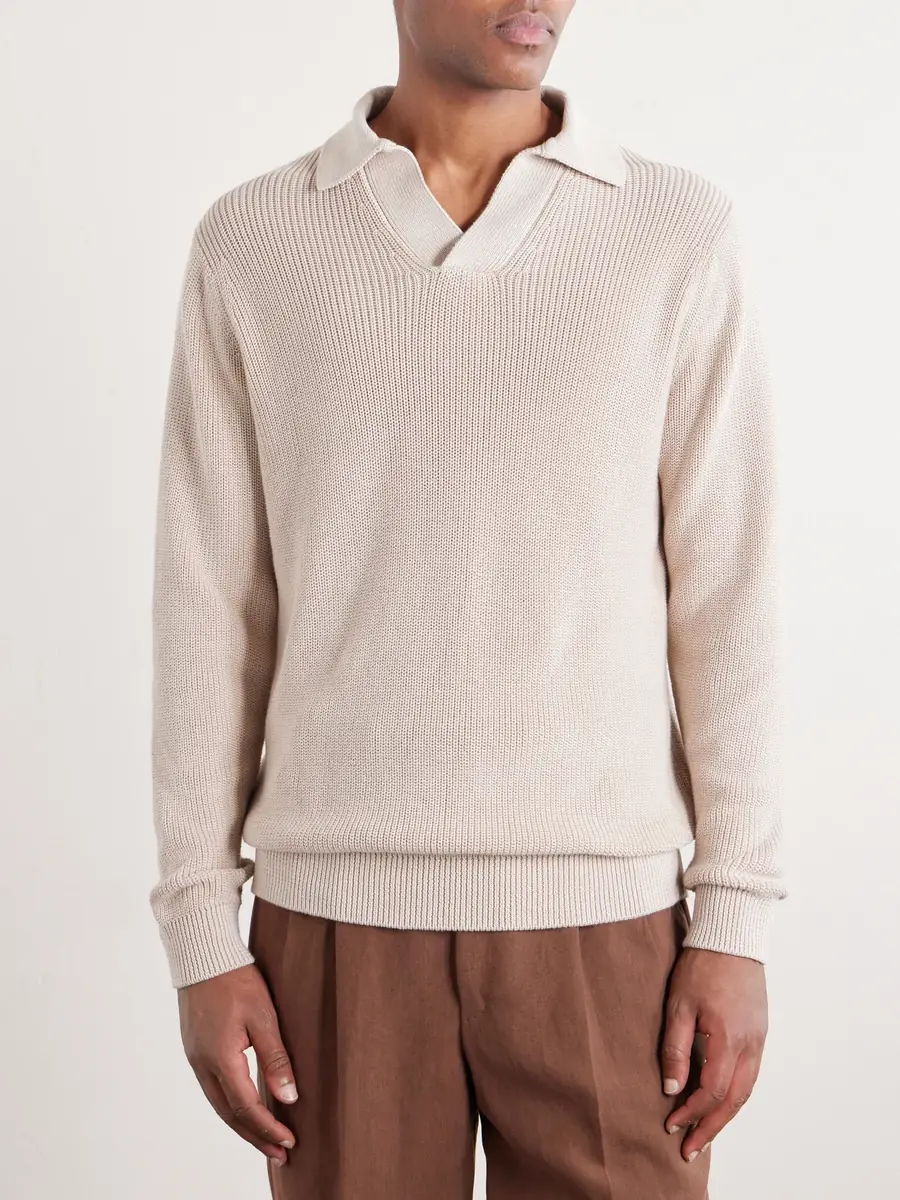 Thom Sweeney Cotton Long Sleeve Polo - Men | Thumbnail 3 Thom Sweeney Cotton Long Sleeve Polo - Men | Thumbnail 3