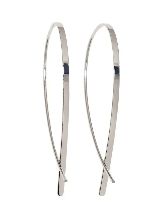 14K Gold Small Elongated Flat Upside Down Hoops
