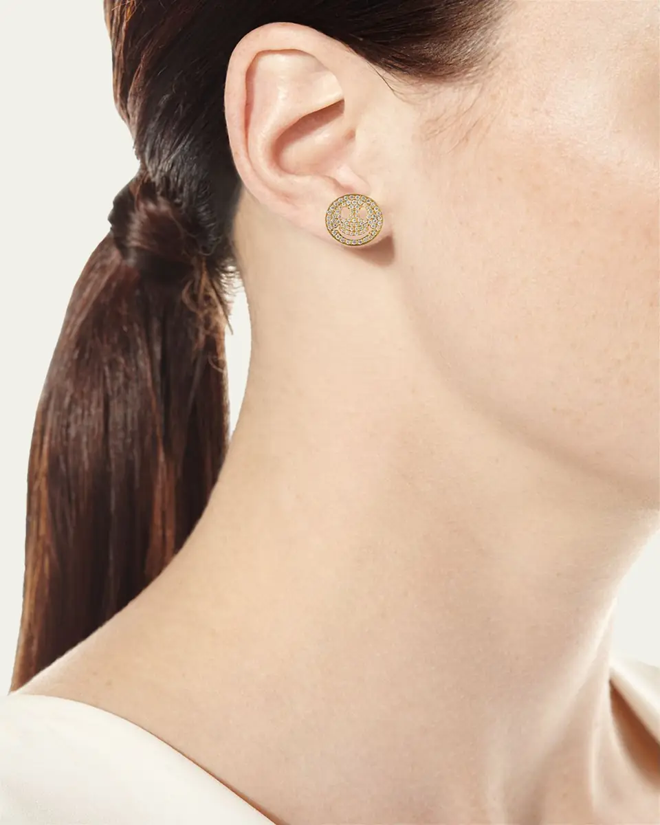 Sydney Evan Large Pave Diamond Happy Face Stud Earring | Thumbnail 2