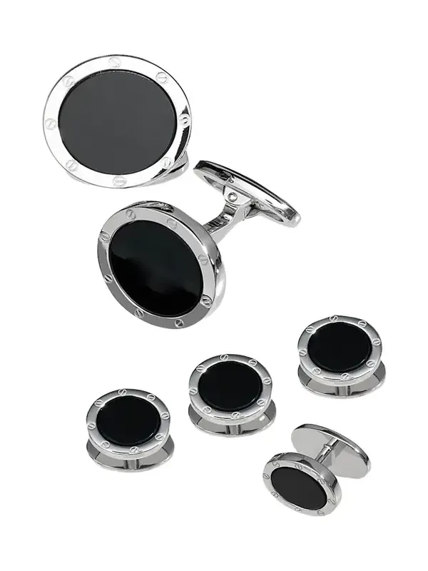 Round Onyx Cuff Link and Stud Set