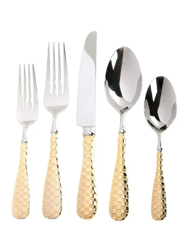 MacKenzie-Childs 5-Piece Check Gold-Plate Place Setting