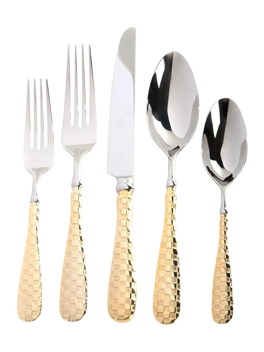 MacKenzie-Childs 5-Piece Check Gold-Plate Place Setting