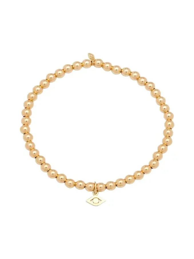 14K Evil Eye Link Charm on Round Gold Bead Bracelet