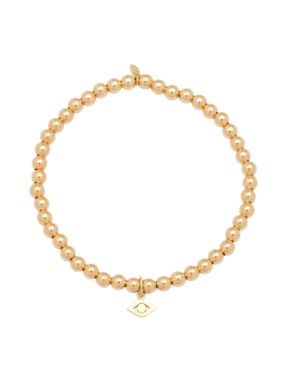 14K Evil Eye Link Charm on Round Gold Bead Bracelet