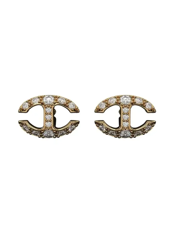 18K Yellow Gold Small Link Stud Earrings with White Diamonds
