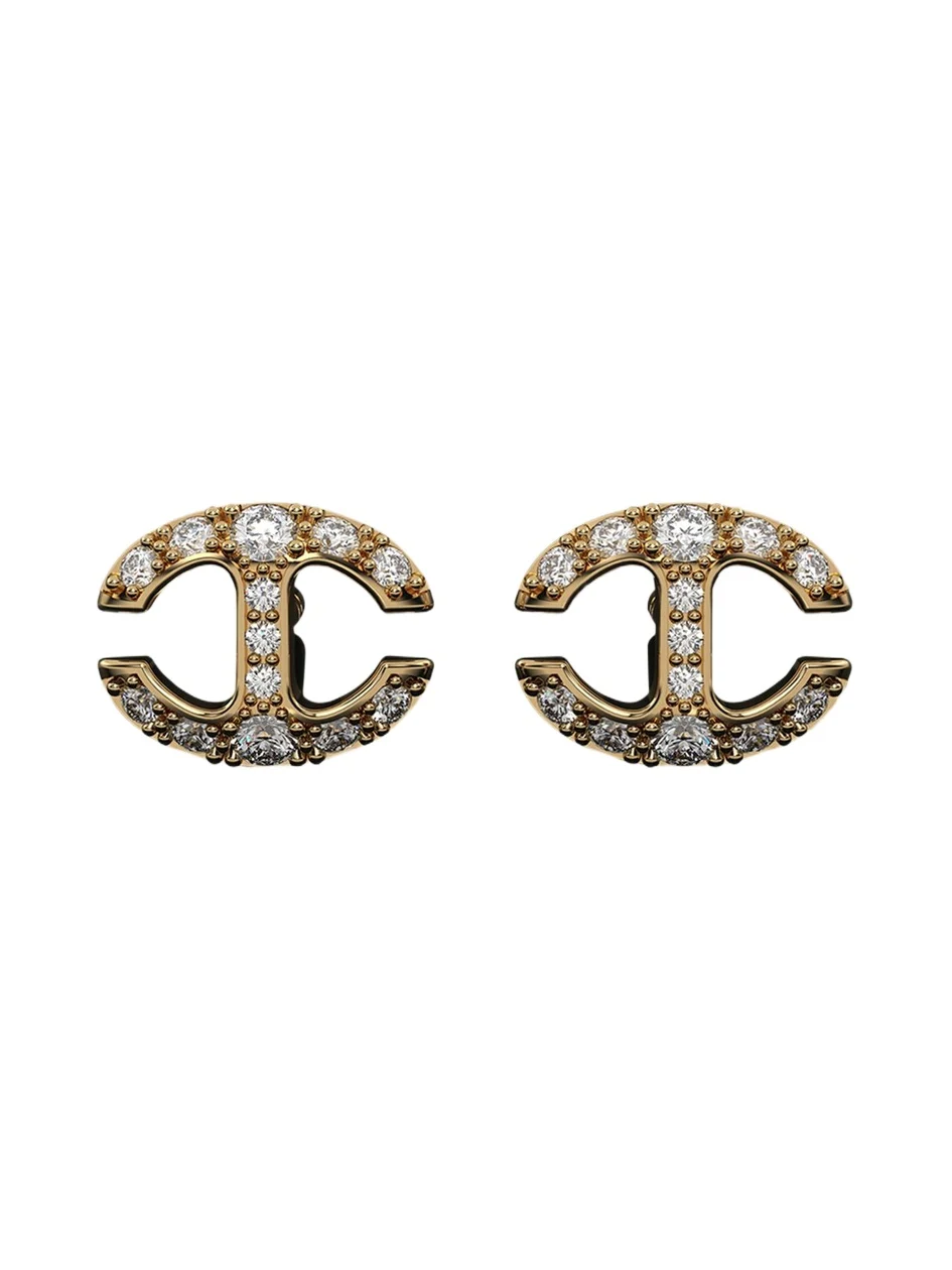 18K Yellow Gold Small Link Stud Earrings with White Diamonds 18K Yellow Gold Small Link Stud Earrings with White Diamonds