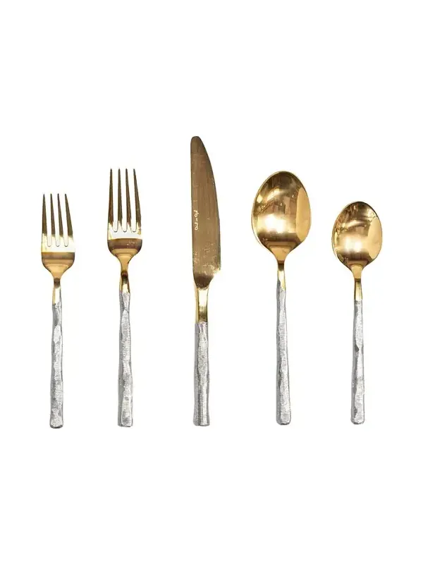 Daniel van Dijck 5-Piece Flatware Set with Textured Handles, Gold