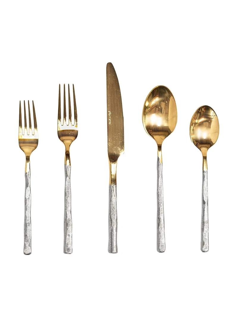 Daniel van Dijck 5-Piece Flatware Set with Textured Handles, Gold
