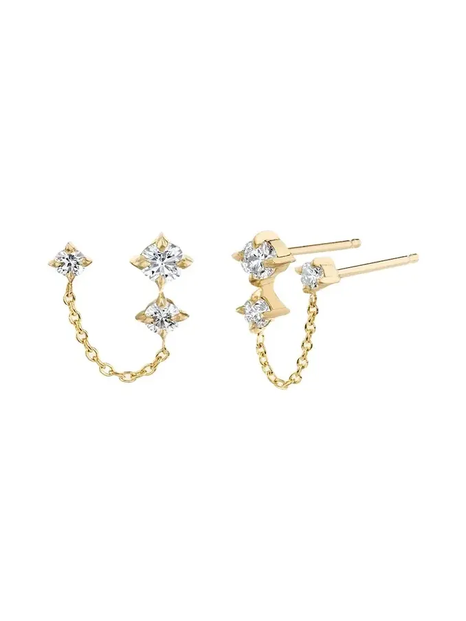 Lizzie Mandler Fine Jewelry Wave Double-Piercing 3 Diamond Stud Earring, Single