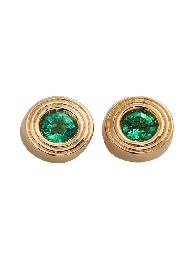 14k Yellow Gold Fluted Emerald Stud Earrings 14k Yellow Gold Fluted Emerald Stud Earrings