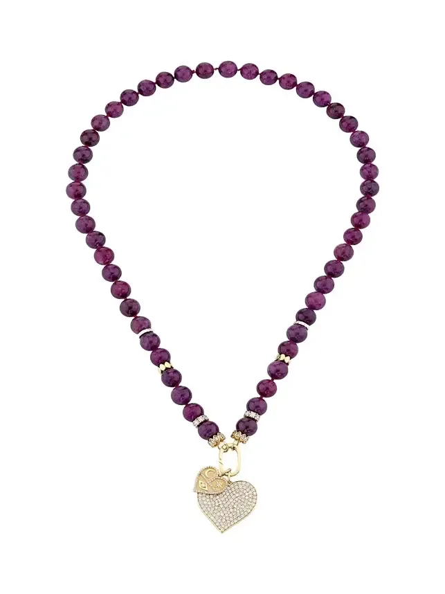 14K Gold Luxe Heart Ruby Bead Combo Necklace
