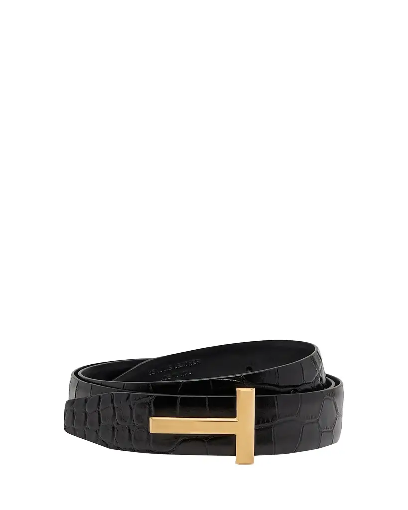 Tom Ford T Buckle Croc-Embossed Patent Belt