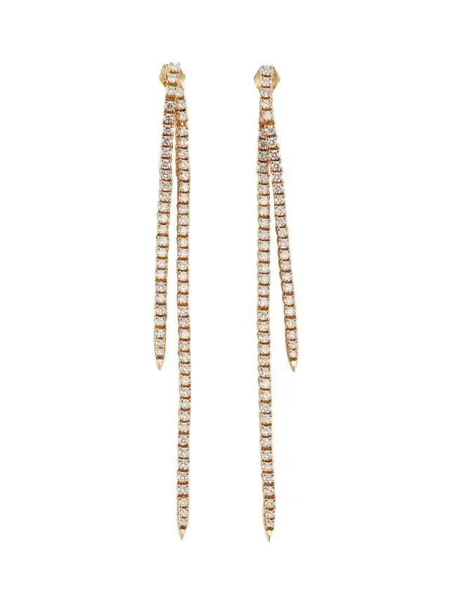 14K Gold Flawless Graduating Tennis Front to Back Long Linear Earrings, 88mm 14K Gold Flawless Graduating Tennis Front to Back Long Linear Earrings, 88mm