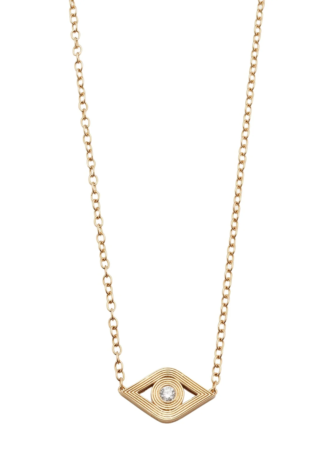 14K Gold Chain Fluted Evil Eye Diamond Necklace 14K Gold Chain Fluted Evil Eye Diamond Necklace