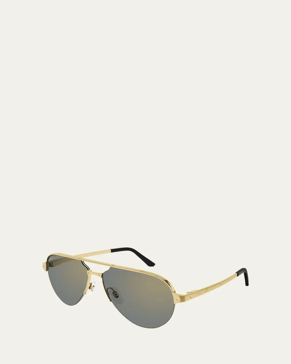Cartier Men's Half-Rim Metal Aviator Sunglasses with Logo | Thumbnail 2 Cartier Men's Half-Rim Metal Aviator Sunglasses with Logo | Thumbnail 2