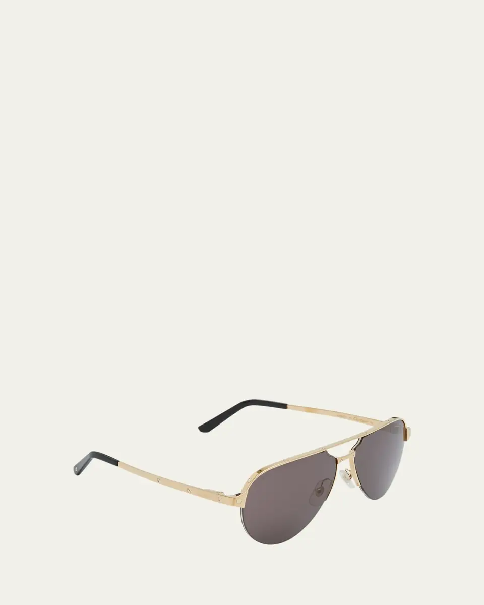 Cartier Men's Half-Rim Metal Aviator Sunglasses with Logo | Thumbnail 4 Cartier Men's Half-Rim Metal Aviator Sunglasses with Logo | Thumbnail 4