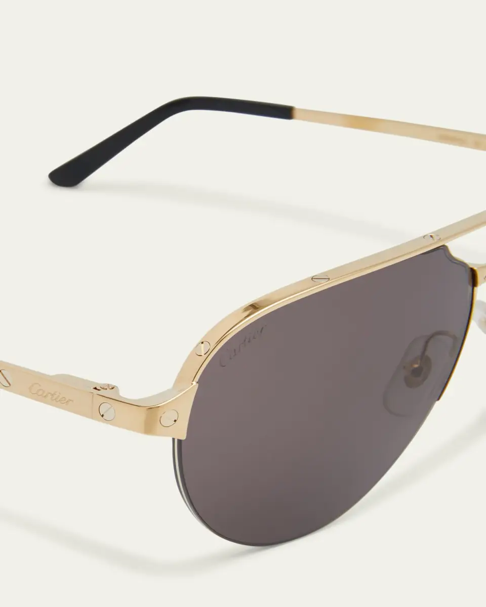 Cartier Men's Half-Rim Metal Aviator Sunglasses with Logo | Thumbnail 6 Cartier Men's Half-Rim Metal Aviator Sunglasses with Logo | Thumbnail 6