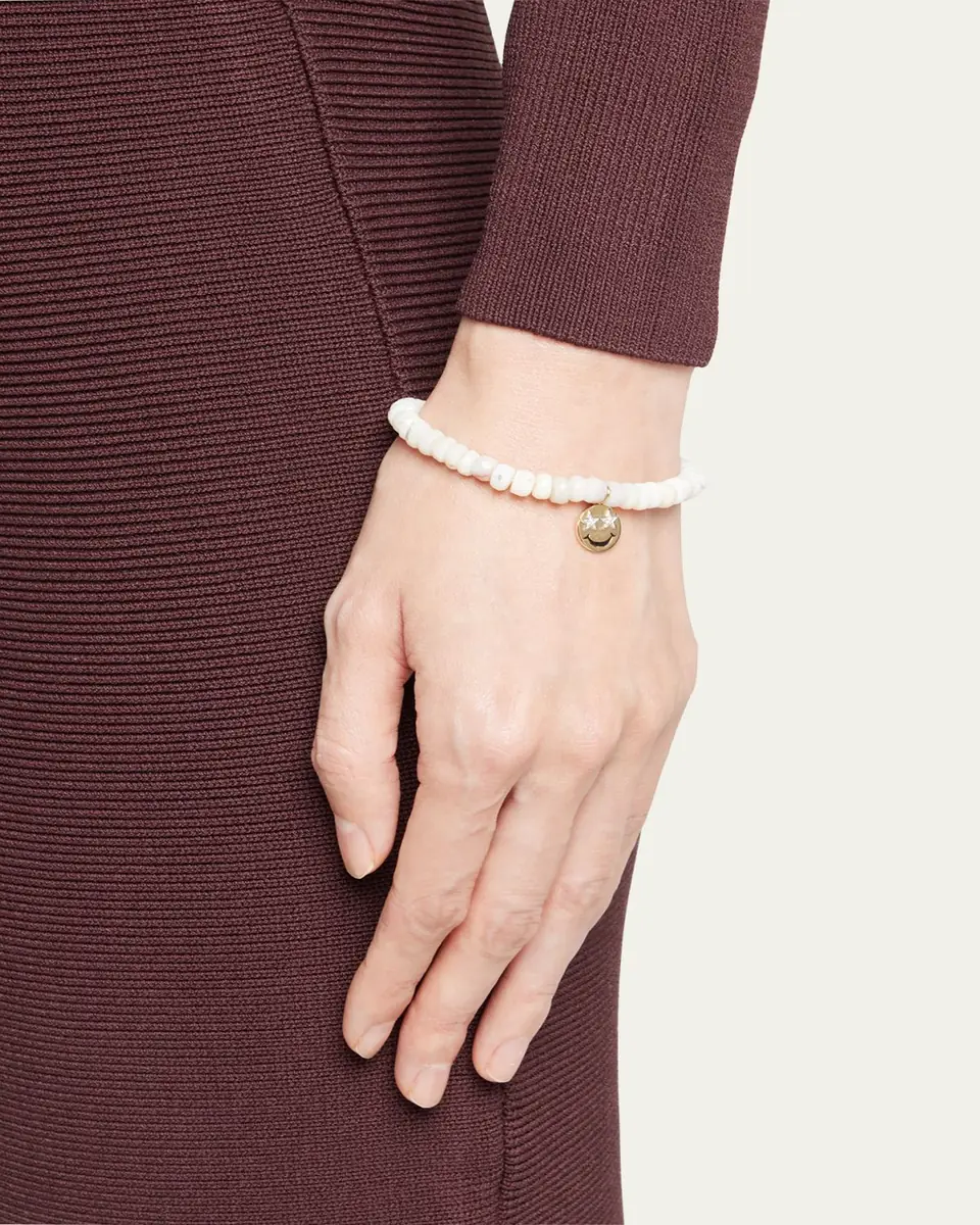 Sydney Evan Opal Beaded Bracelet with 14K Gold Diamond Happy Face Charm | Thumbnail 2