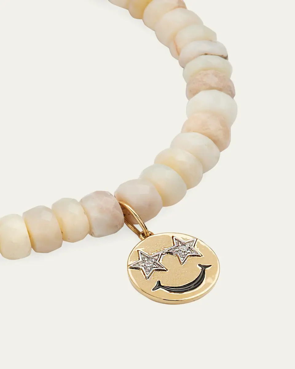 Sydney Evan Opal Beaded Bracelet with 14K Gold Diamond Happy Face Charm | Thumbnail 3