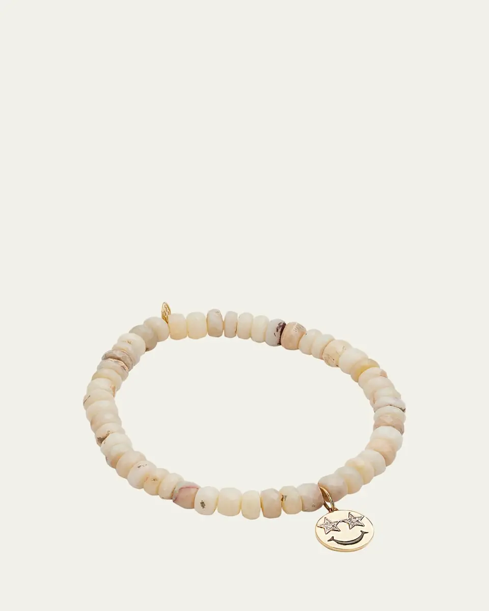 Sydney Evan Opal Beaded Bracelet with 14K Gold Diamond Happy Face Charm | Thumbnail 4