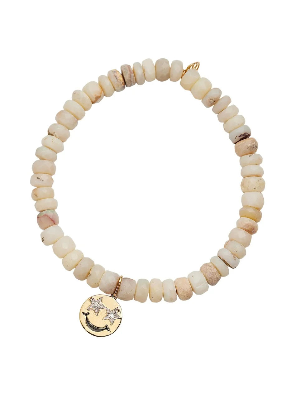 Sydney Evan Opal Beaded Bracelet with 14K Gold Diamond Happy Face Charm